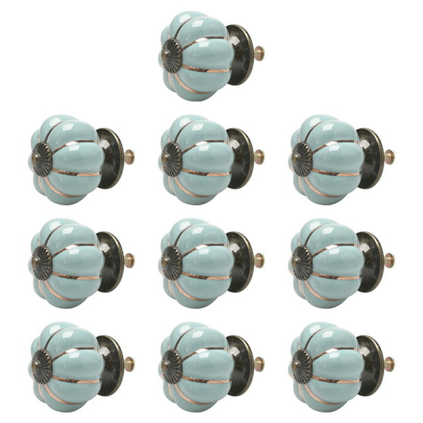 DxH Ceramic Knobs,8-Pack,Addlike Knob Ancient Blue Pumpkin Shaped Cabinet Knobs Single Hole with Screws 0.9x1.1 